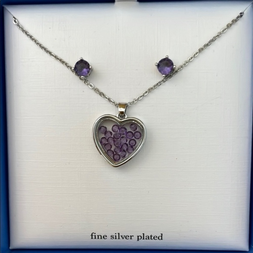 The Skyline Collection Fine Silver plated Heart Women’s Earrings & necklace sets